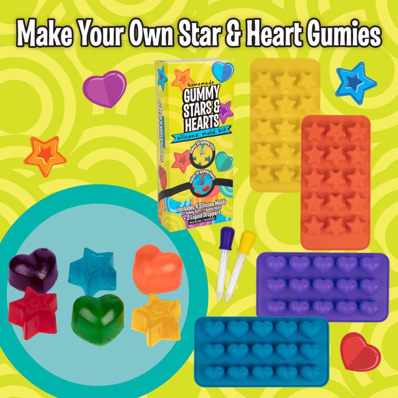 SCS Direct Star & Heart Silicone Candy Molds (4 Pack) BPA-Free Nonstick Trays w 2 Droppers for Chocolate, Ice Cubes & More- Make up to 60 Candies for Holiday Parties- Fun Winter Activity, Gift, Stocking Stuffer - Image 3